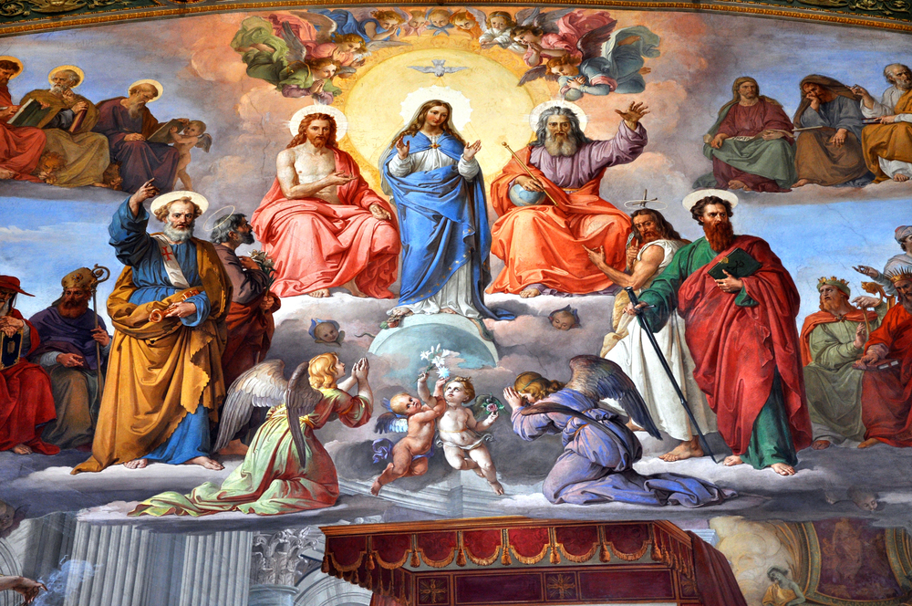 Painting of Mary, the saints and the angels in heaven