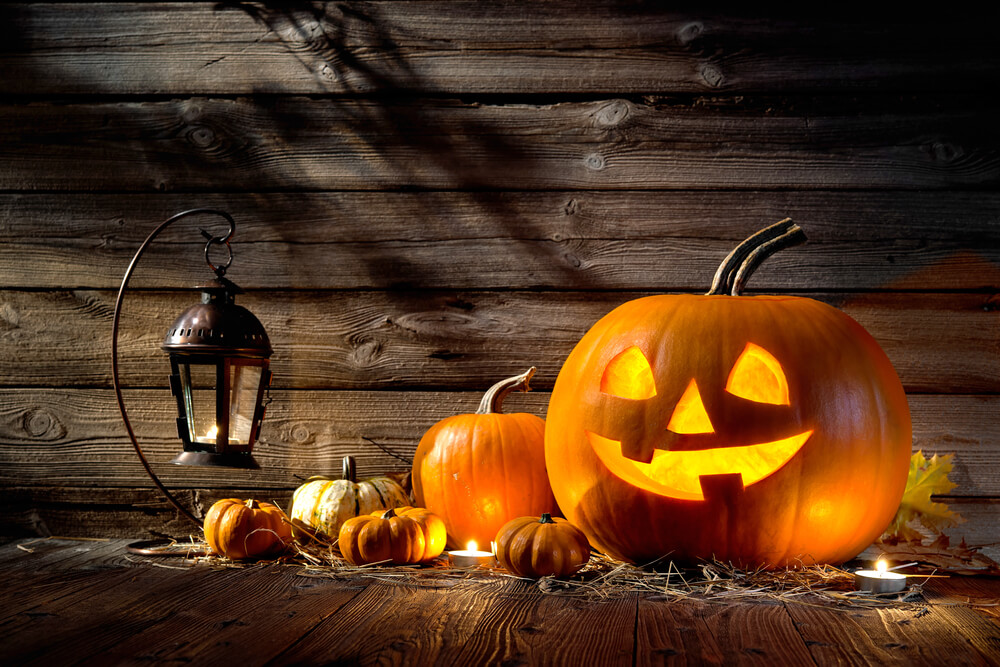Halloween scene with pumpkins