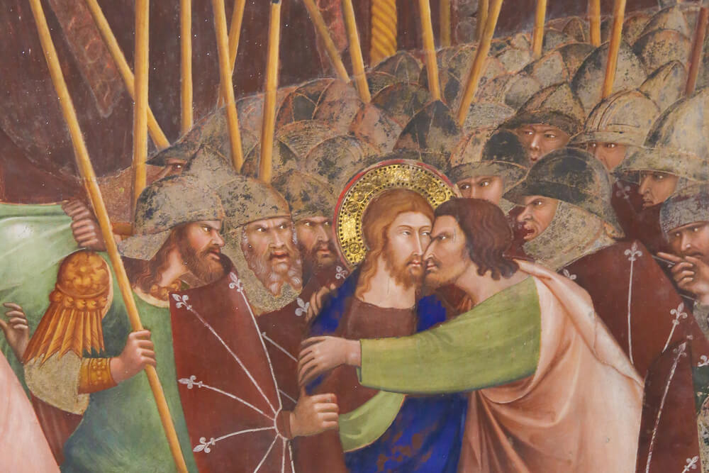 Judas betrays Jesus with a kiss