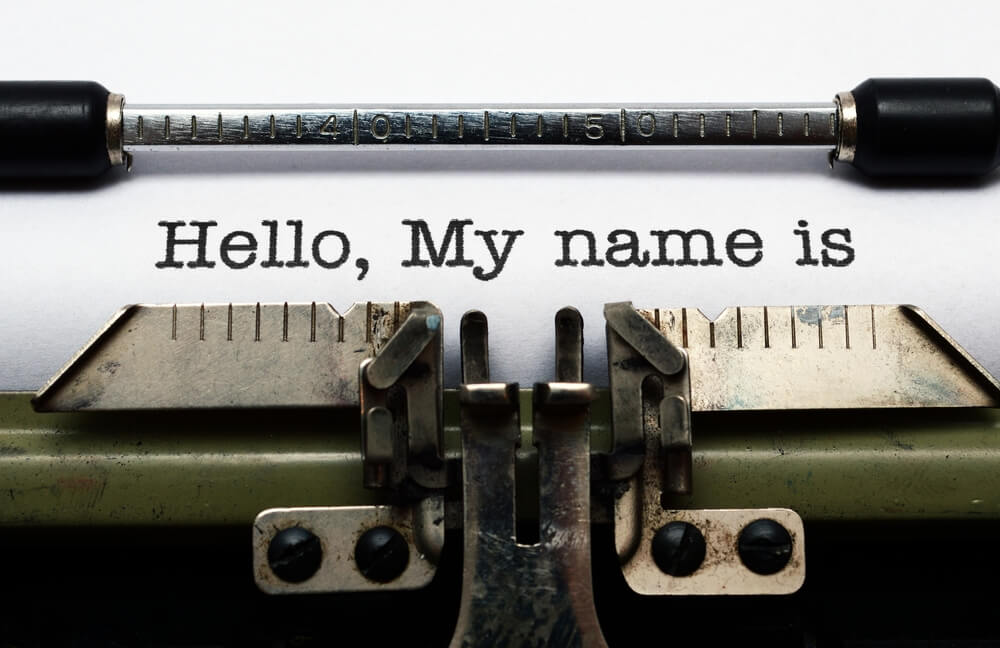 typewriter typing, 'Hello, my name is...'