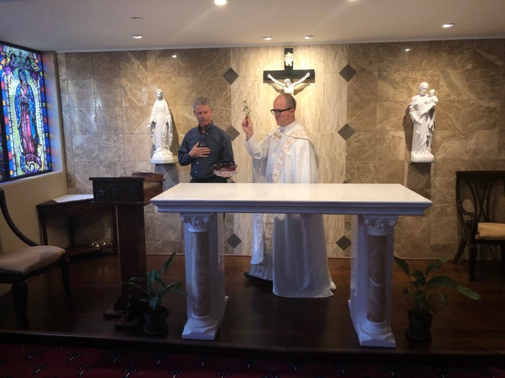 Fr. Matthew Spencer blesses altar at Chapel of the Immaculate Heart of Mary