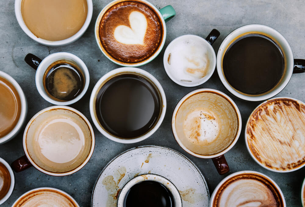 aerial view of different cups of coffee