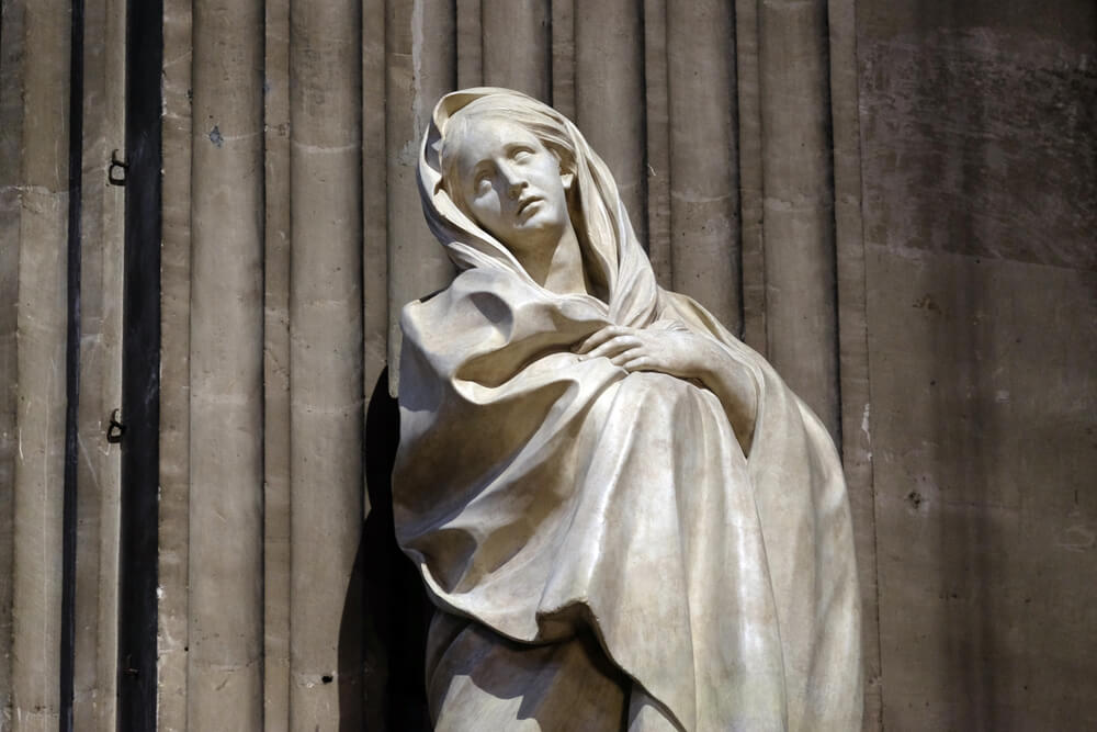 sorrowful statue of Mary