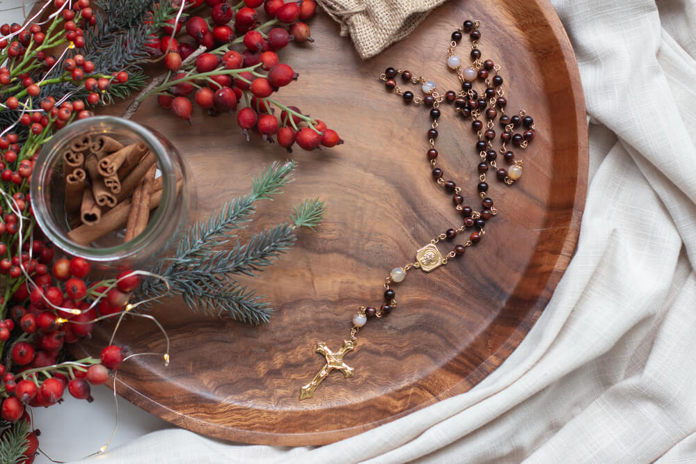 Holy Rosary with Christmas decorations