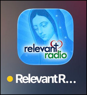 Relevant Radio Beta App icon on the home screen with an orange dot